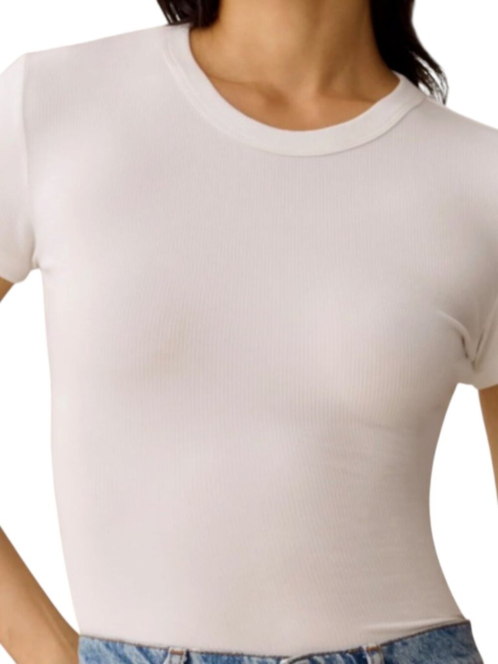 Caara Soft Lounge Ribbed Modal Tee White Medium NWT Stretch Crewneck
